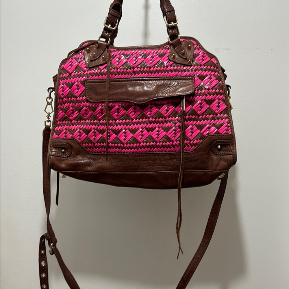 Rebecca Minkoff Pink and Brown Shoulder Bag with Braided Leather